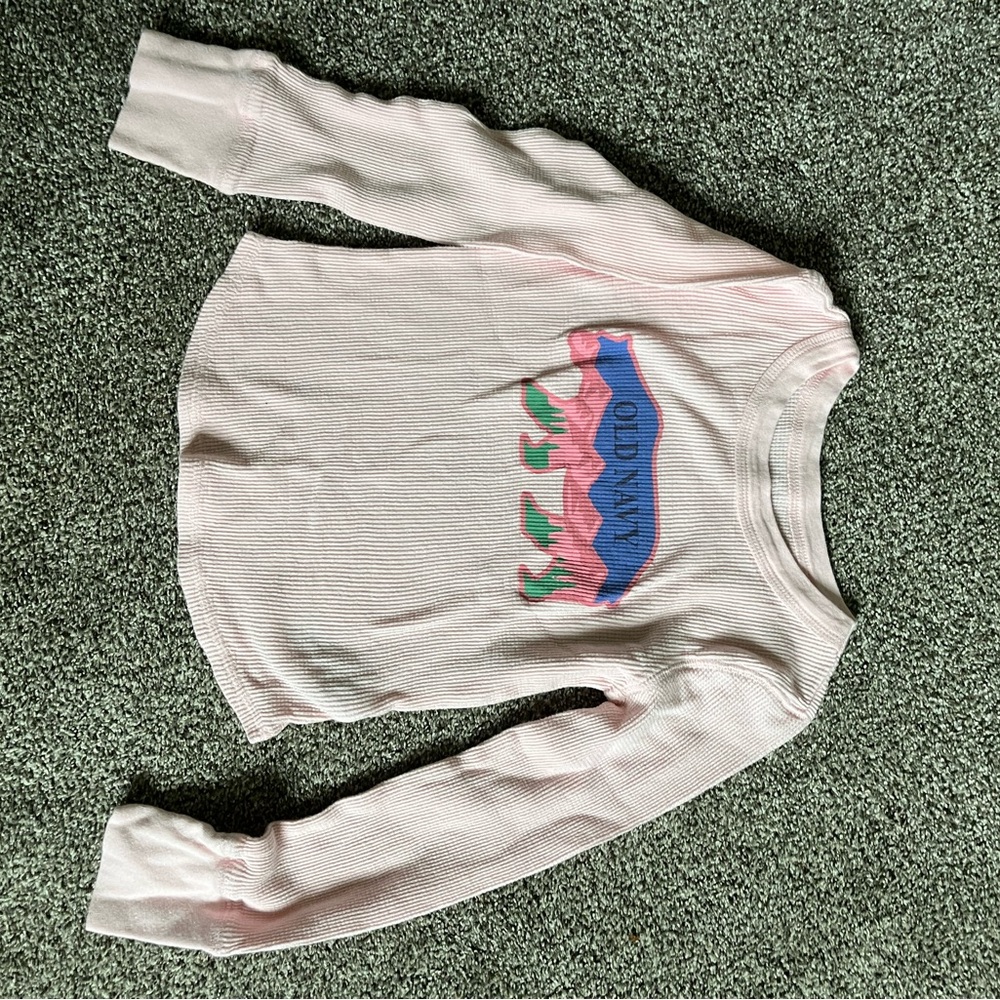 Old Navy Light Pink Ribbed Crewneck Sweater with Colorful Graphic